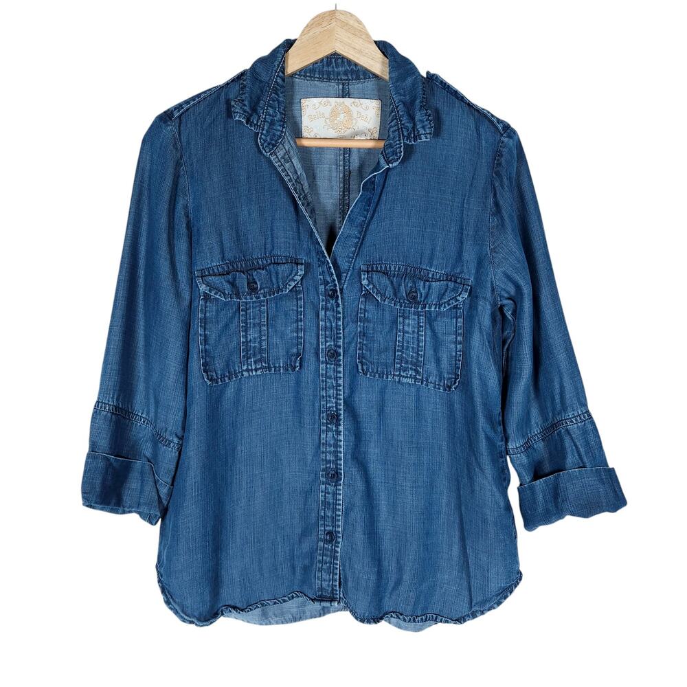 Bella Dahl Womens Denim Shirt XS Tencel Blue Button Front Casual Trendy Blouse